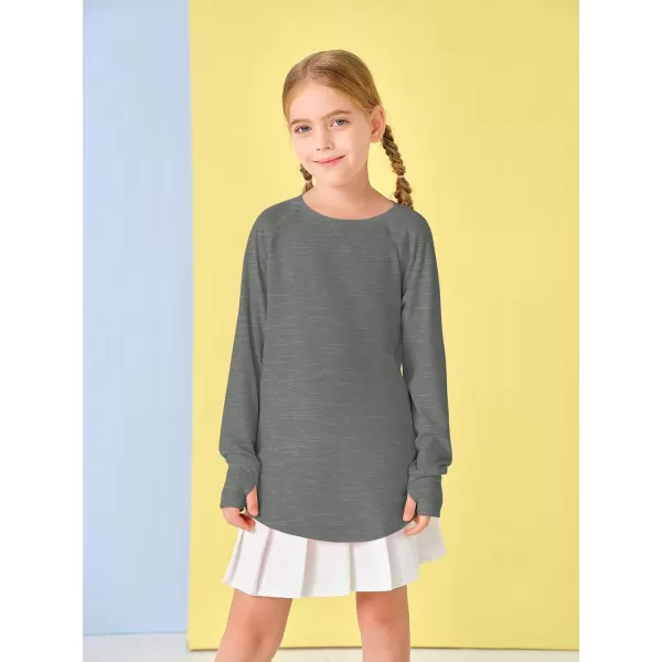 Girls Thumb Holes Long Sleeve Shirts Kids Crewneck Hem Loose Tunic Tops 5-14 Years