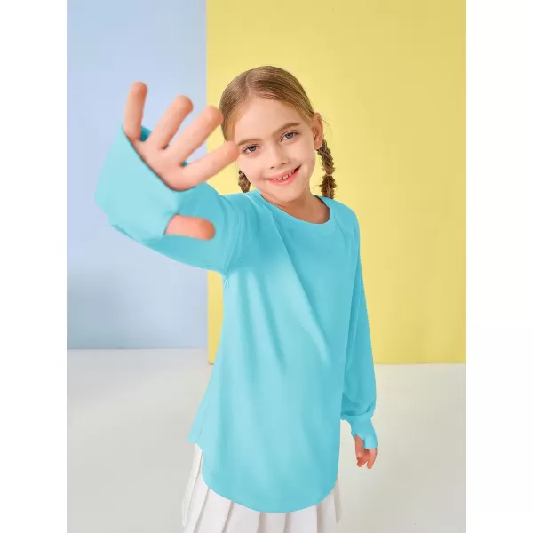 Girls Thumb Holes Long Sleeve Shirts Kids Crewneck Hem Loose Tunic Tops 5-14 Years