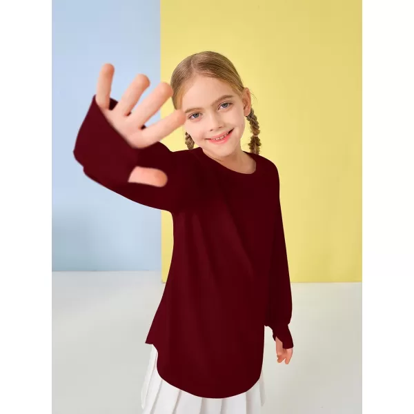 Girls Thumb Holes Long Sleeve Shirts Kids Crewneck Hem Loose Tunic Tops 5-14 Years