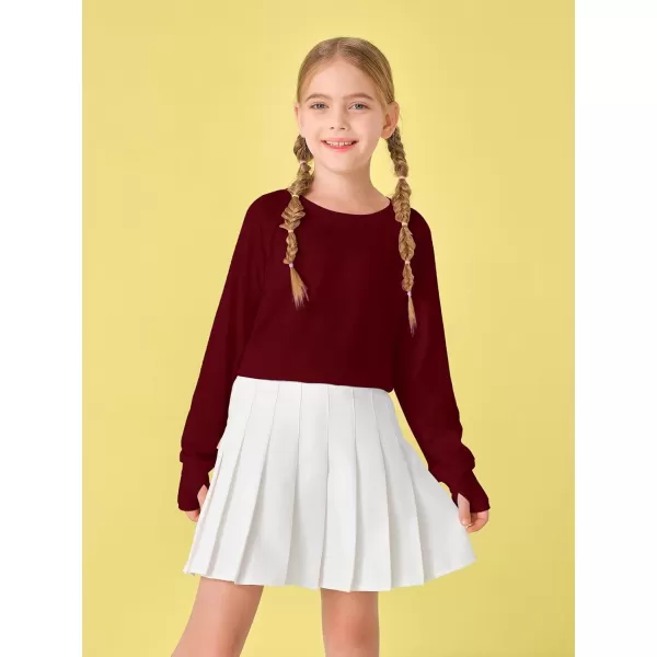 Girls Thumb Holes Long Sleeve Shirts Kids Crewneck Hem Loose Tunic Tops 5-14 Years