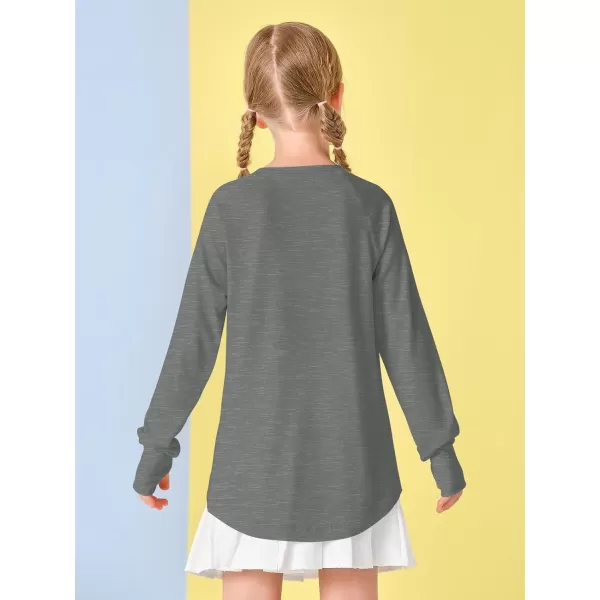 Girls Thumb Holes Long Sleeve Shirts Kids Crewneck Hem Loose Tunic Tops 5-14 Years