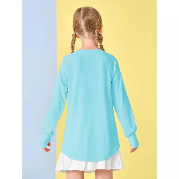 Girls Thumb Holes Long Sleeve Shirts Kids Crewneck Hem Loose Tunic Tops 5-14 Years
