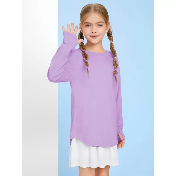 Girls Thumb Holes Long Sleeve Shirts Kids Crewneck Hem Loose Tunic Tops 5-14 Years