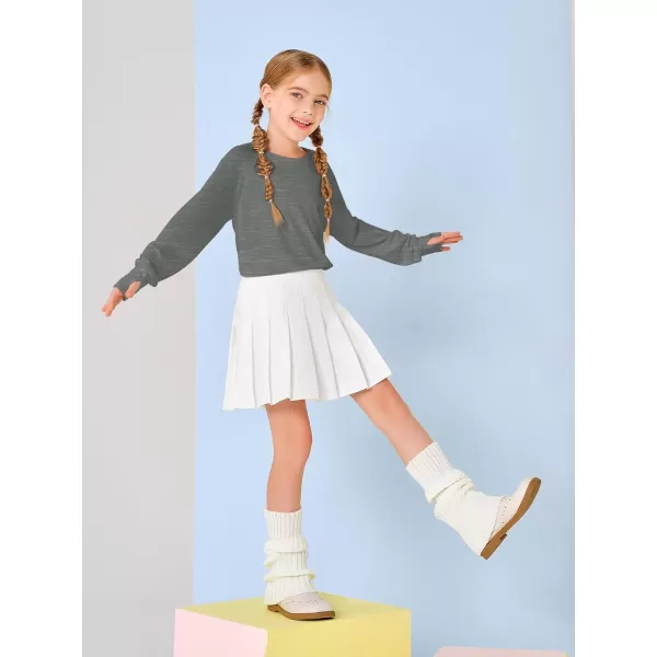 Girls Thumb Holes Long Sleeve Shirts Kids Crewneck Hem Loose Tunic Tops 5-14 Years