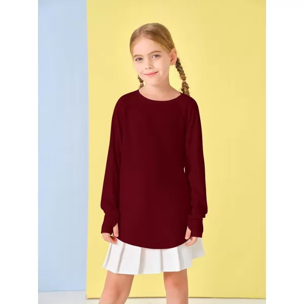 Girls Thumb Holes Long Sleeve Shirts Kids Crewneck Hem Loose Tunic Tops 5-14 Years