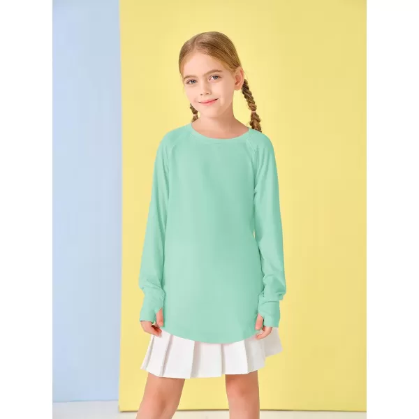 Girls Thumb Holes Long Sleeve Shirts Kids Crewneck Hem Loose Tunic Tops 5-14 Years