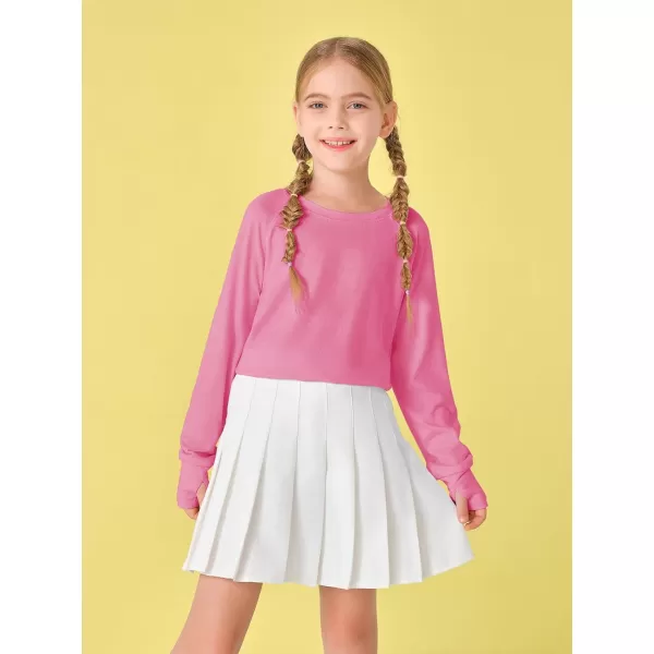 Girls Thumb Holes Long Sleeve Shirts Kids Crewneck Hem Loose Tunic Tops 5-14 Years