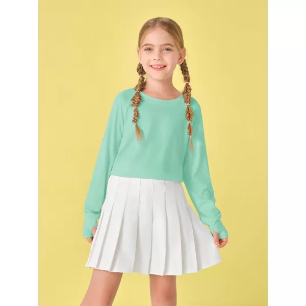 Girls Thumb Holes Long Sleeve Shirts Kids Crewneck Hem Loose Tunic Tops 5-14 Years