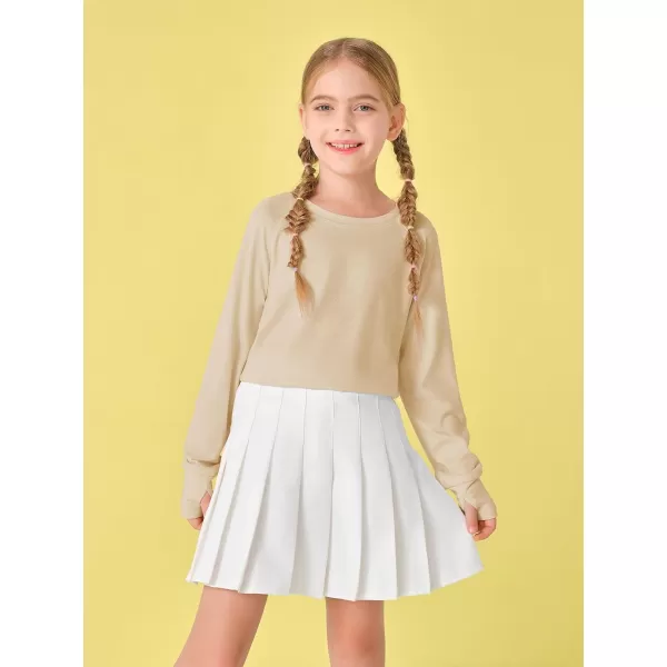 Girls Thumb Holes Long Sleeve Shirts Kids Crewneck Hem Loose Tunic Tops 5-14 Years