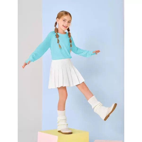 Girls Thumb Holes Long Sleeve Shirts Kids Crewneck Hem Loose Tunic Tops 5-14 Years