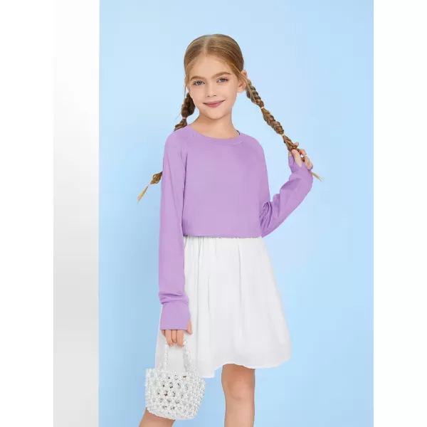 Girls Thumb Holes Long Sleeve Shirts Kids Crewneck Hem Loose Tunic Tops 5-14 Years