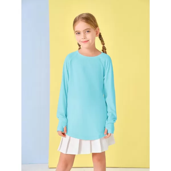 Girls Thumb Holes Long Sleeve Shirts Kids Crewneck Hem Loose Tunic Tops 5-14 Years