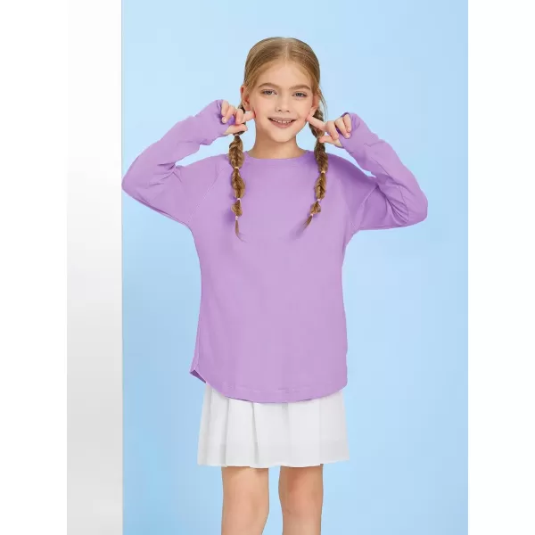 Girls Thumb Holes Long Sleeve Shirts Kids Crewneck Hem Loose Tunic Tops 5-14 Years
