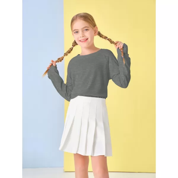 Girls Thumb Holes Long Sleeve Shirts Kids Crewneck Hem Loose Tunic Tops 5-14 Years