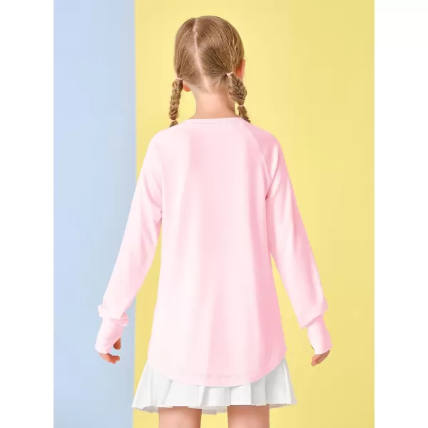 Girls Thumb Holes Long Sleeve Shirts Kids Crewneck Hem Loose Tunic Tops 5-14 Years