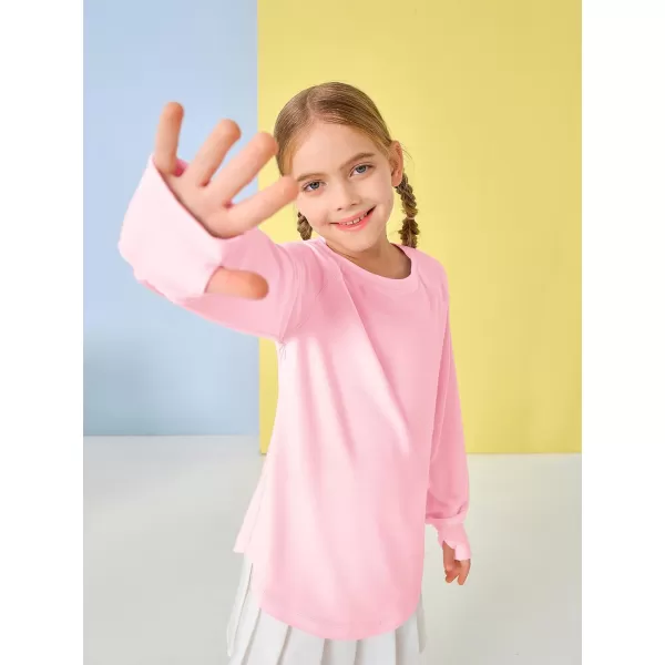 Girls Thumb Holes Long Sleeve Shirts Kids Crewneck Hem Loose Tunic Tops 5-14 Years