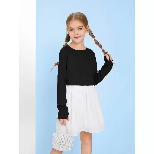 Girls Thumb Holes Long Sleeve Shirts Kids Crewneck Hem Loose Tunic Tops 5-14 Years