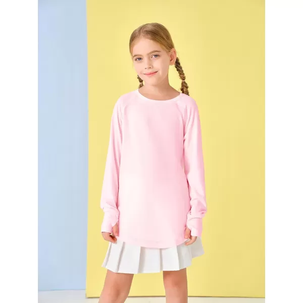 Girls Thumb Holes Long Sleeve Shirts Kids Crewneck Hem Loose Tunic Tops 5-14 Years