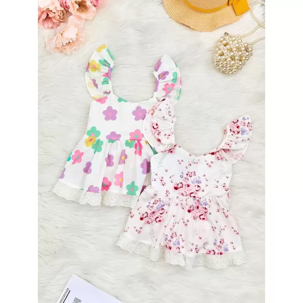 Haloumoning Baby Girl Romper Dress Summer Sleeveless Lace Up Floral Bodysuits Infant Clothes Photoshoot Outfits 3-24 Months