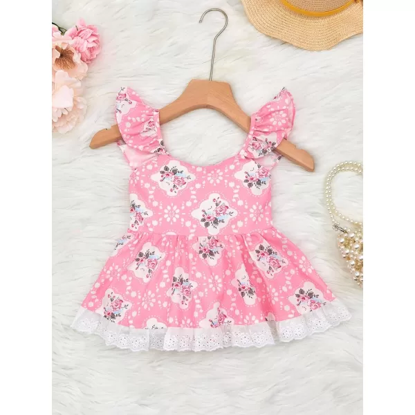 Haloumoning Baby Girl Romper Dress Summer Sleeveless Lace Up Floral Bodysuits Infant Clothes Photoshoot Outfits 3-24 Months