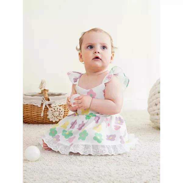Haloumoning Baby Girl Romper Dress Summer Sleeveless Lace Up Floral Bodysuits Infant Clothes Photoshoot Outfits 3-24 Months