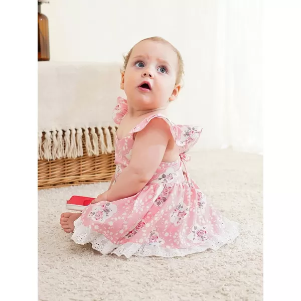 Haloumoning Baby Girl Romper Dress Summer Sleeveless Lace Up Floral Bodysuits Infant Clothes Photoshoot Outfits 3-24 Months