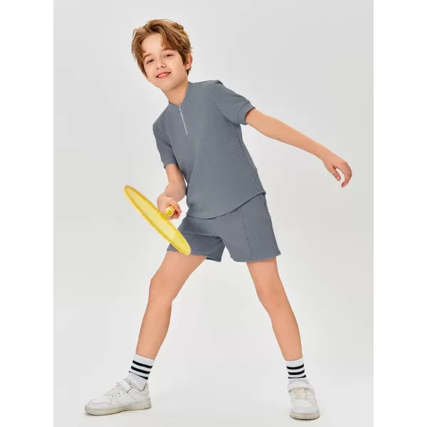 Haloumoning Boys 2 Piece Short Sets Tracksuit Quarter Zip T Shirts and Elastic Waist Shorts 5-14 Years