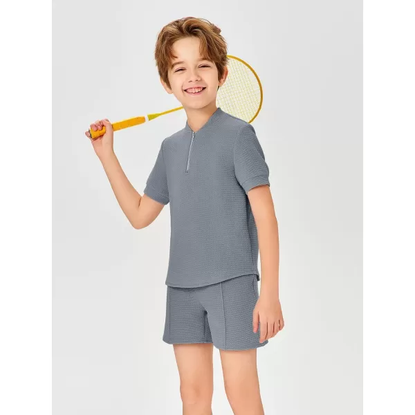 Haloumoning Boys 2 Piece Short Sets Tracksuit Quarter Zip T Shirts and Elastic Waist Shorts 5-14 Years
