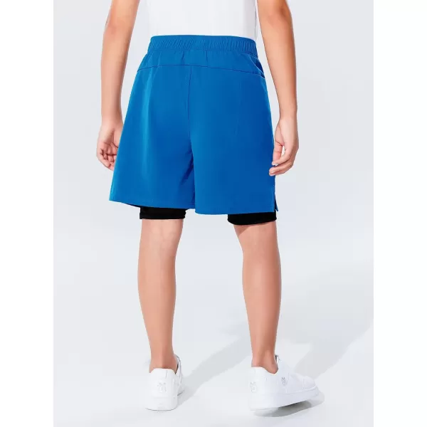 Haloumoning Boys 2 in 1 Basketball Shorts Kids Athletic Running Gym Shorts with Compression Liner 4-14 Years