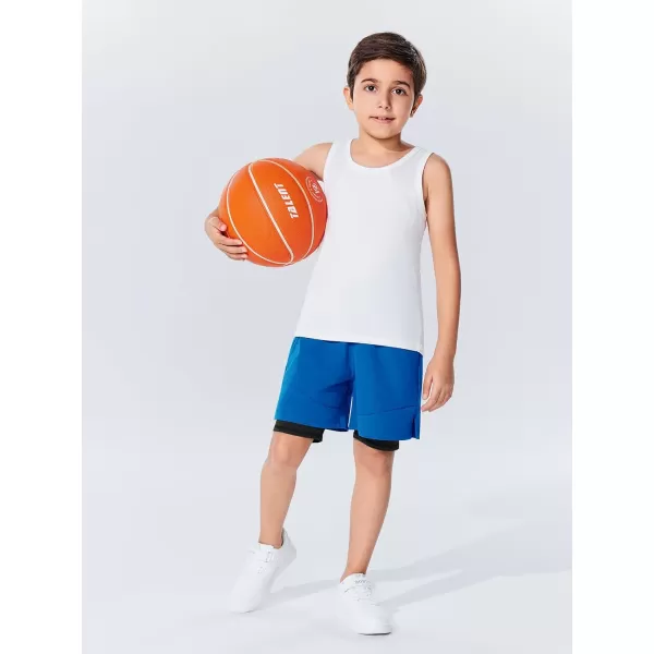 Haloumoning Boys 2 in 1 Basketball Shorts Kids Athletic Running Gym Shorts with Compression Liner 4-14 Years