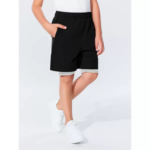 Haloumoning Boys 2 in 1 Basketball Shorts Kids Athletic Running Gym Shorts with Compression Liner 4-14 Years