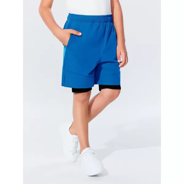 Haloumoning Boys 2 in 1 Basketball Shorts Kids Athletic Running Gym Shorts with Compression Liner 4-14 Years