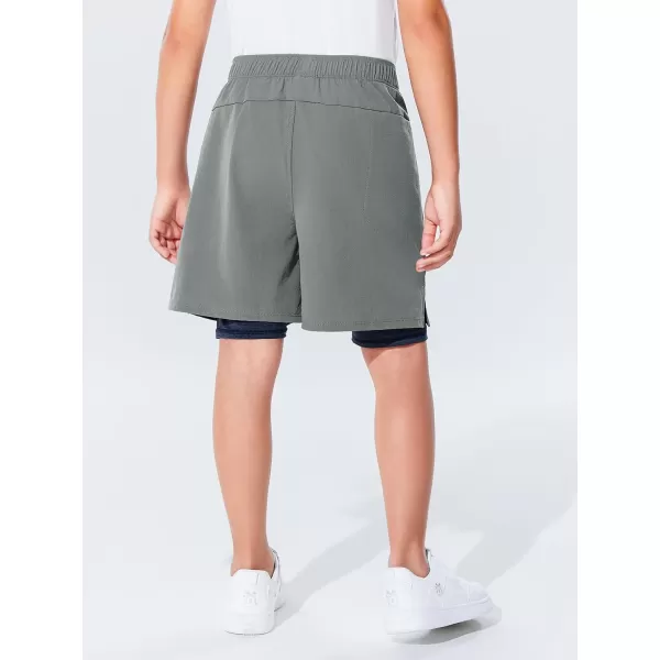 Haloumoning Boys 2 in 1 Basketball Shorts Kids Athletic Running Gym Shorts with Compression Liner 4-14 Years
