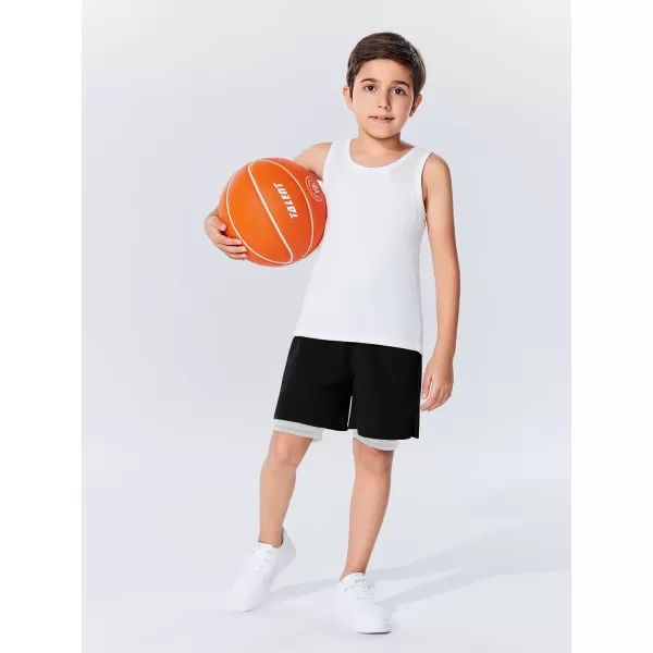 Haloumoning Boys 2 in 1 Basketball Shorts Kids Athletic Running Gym Shorts with Compression Liner 4-14 Years