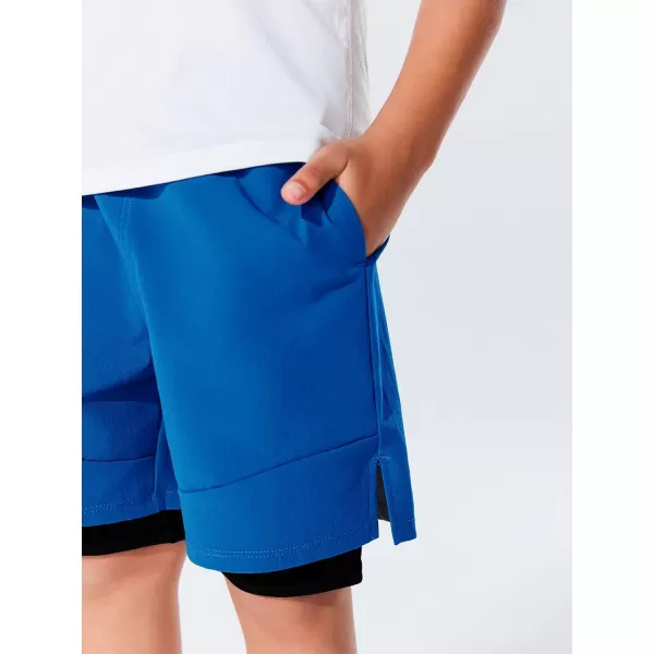 Haloumoning Boys 2 in 1 Basketball Shorts Kids Athletic Running Gym Shorts with Compression Liner 4-14 Years
