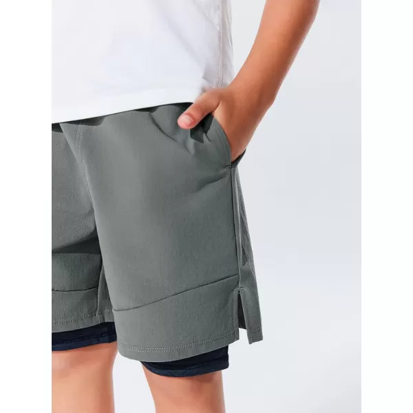 Haloumoning Boys 2 in 1 Basketball Shorts Kids Athletic Running Gym Shorts with Compression Liner 4-14 Years