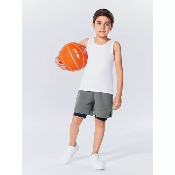 Haloumoning Boys 2 in 1 Basketball Shorts Kids Athletic Running Gym Shorts with Compression Liner 4-14 Years