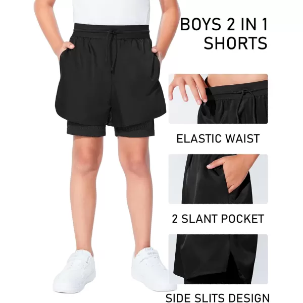 Haloumoning Boys 2 in 1 Running Shorts with Liner and Phone Pockets 5-14 Years