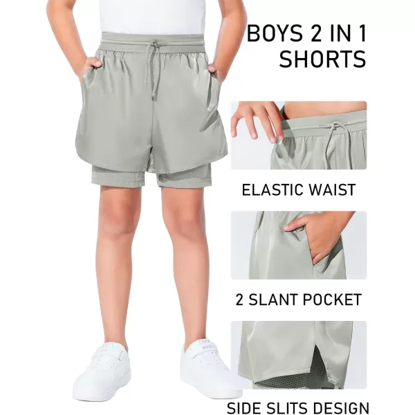 Haloumoning Boys 2 in 1 Running Shorts with Liner and Phone Pockets 5-14 Years