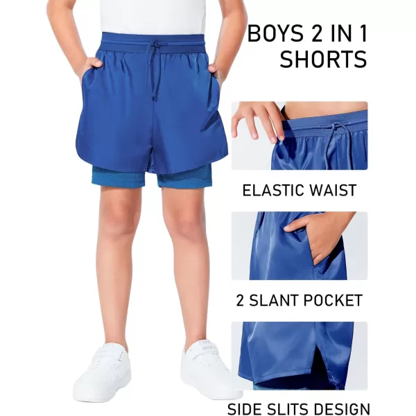 Haloumoning Boys 2 in 1 Running Shorts with Liner and Phone Pockets 5-14 Years