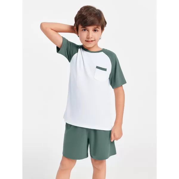 Haloumoning Boys Active Short Sets Short Sleeve Raglan T Shirt Tops and Shorts Kids 2 Piece Summer Outfits 4-14 Years