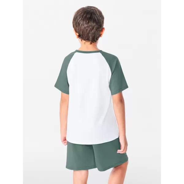 Haloumoning Boys Active Short Sets Short Sleeve Raglan T Shirt Tops and Shorts Kids 2 Piece Summer Outfits 4-14 Years