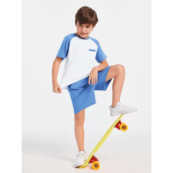 Haloumoning Boys Active Short Sets Short Sleeve Raglan T Shirt Tops and Shorts Kids 2 Piece Summer Outfits 4-14 Years