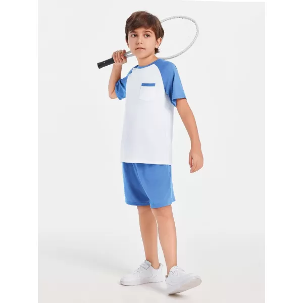 Haloumoning Boys Active Short Sets Short Sleeve Raglan T Shirt Tops and Shorts Kids 2 Piece Summer Outfits 4-14 Years