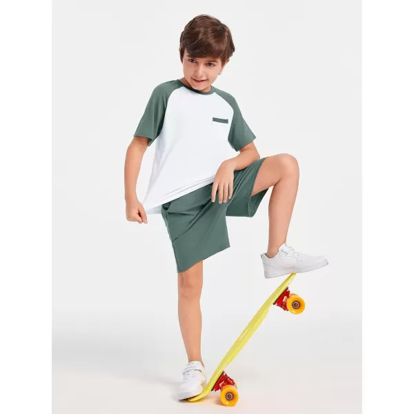 Haloumoning Boys Active Short Sets Short Sleeve Raglan T Shirt Tops and Shorts Kids 2 Piece Summer Outfits 4-14 Years