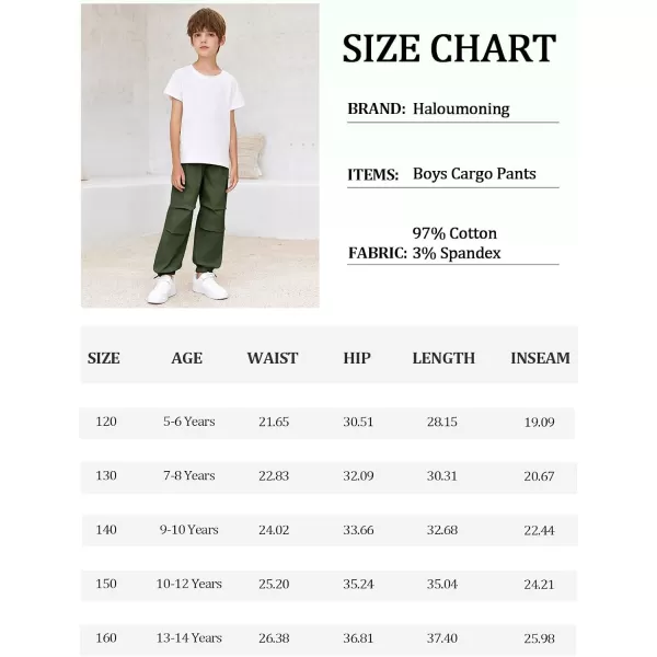 Haloumoning Boys Cargo Pants Cotton Parachute Pants Elastic Waist Hiking Sweatpants Joggers 5-14 Years