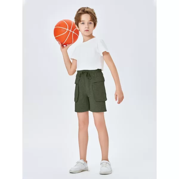 Haloumoning Boys Casual Cargo Shorts Drawstring Elastic Waist Pull On Jogger Shorts with Pockets 5-14 Years