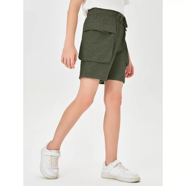 Haloumoning Boys Casual Cargo Shorts Drawstring Elastic Waist Pull On Jogger Shorts with Pockets 5-14 Years