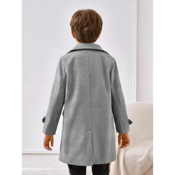 Haloumoning Boys Double Breasted Peacoat Notched Lapel Collar Wool Blend Long Coat with Pockets