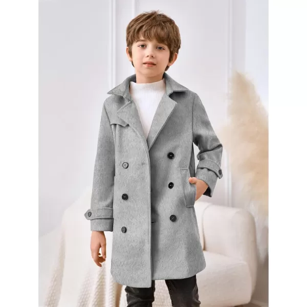 Haloumoning Boys Double Breasted Peacoat Notched Lapel Collar Wool Blend Long Coat with Pockets